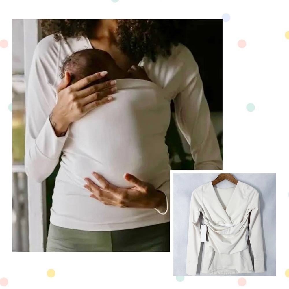 Lalabu Long Sleeve Ivory Soothe Shirt Kangaroo Pocket Womens Size Medium NEW